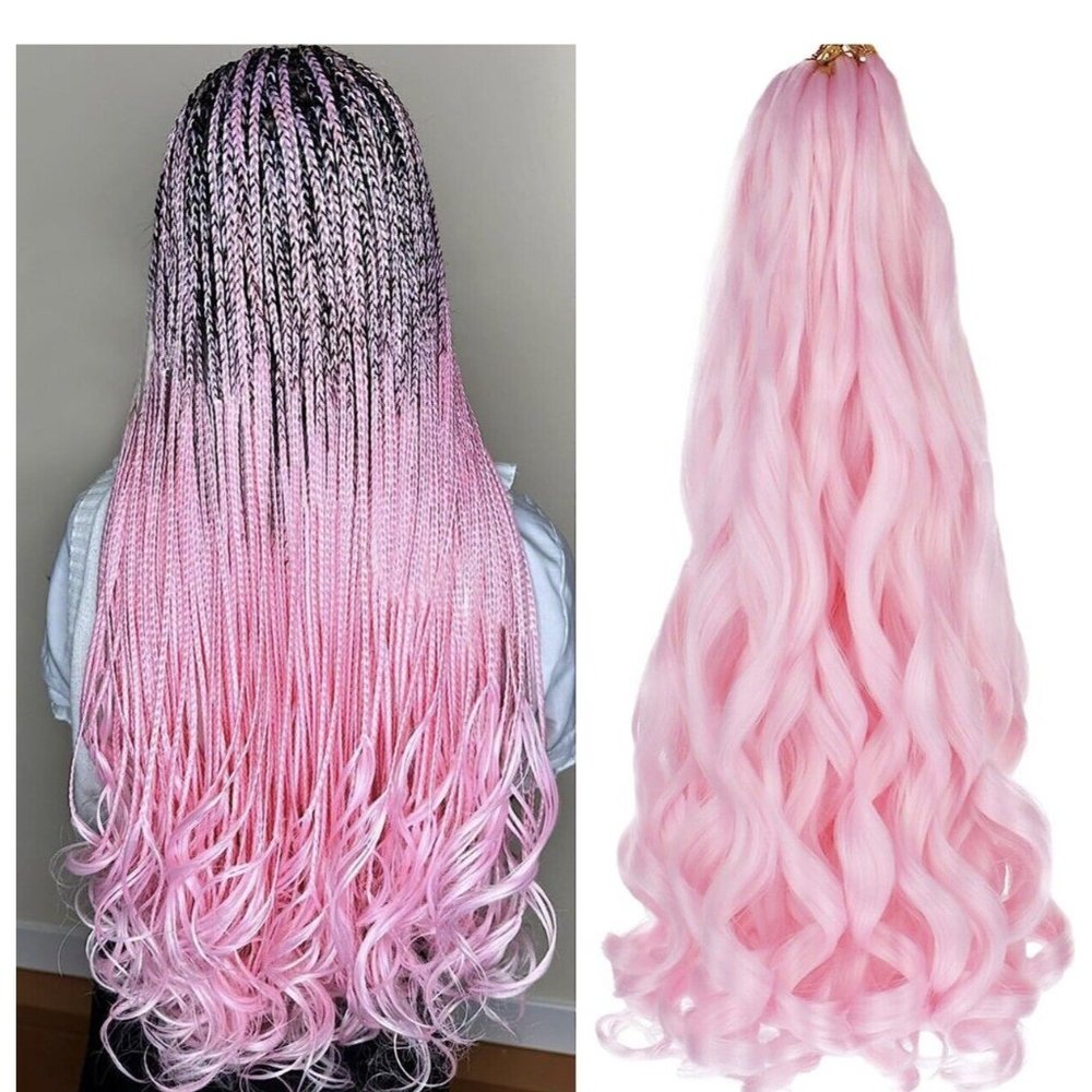9 Packs French Curly Box Braids Hair 22 Inch Pink Pre-curled Bouncy